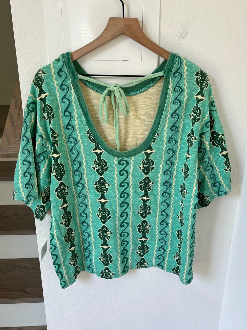 Free People We The Free By The Sea Tee T-Shirt Splash Blue Combo NWT